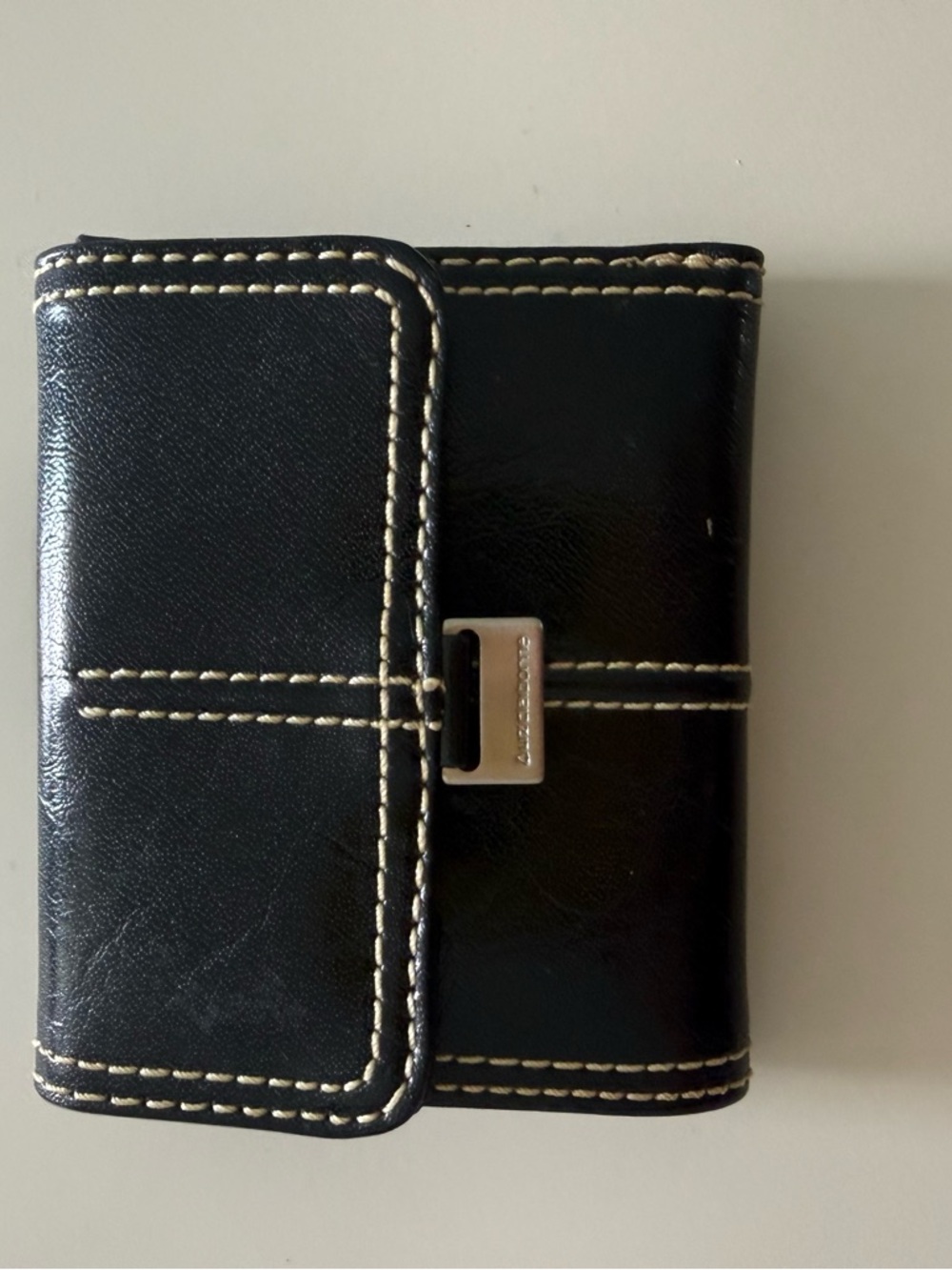 Black Leather Wallet with Contrast Stitching